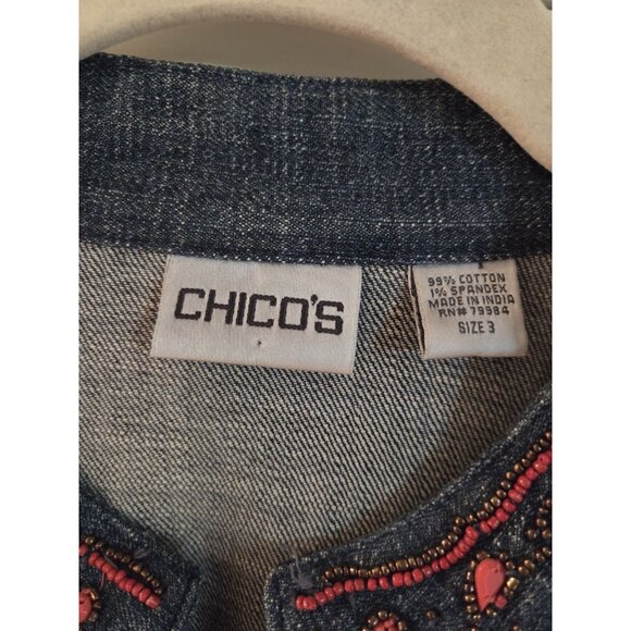 Chicos Beaded Denim Blazer Jacket Sz 3 (XL) Coral Western Boho - Picture 7 of 13